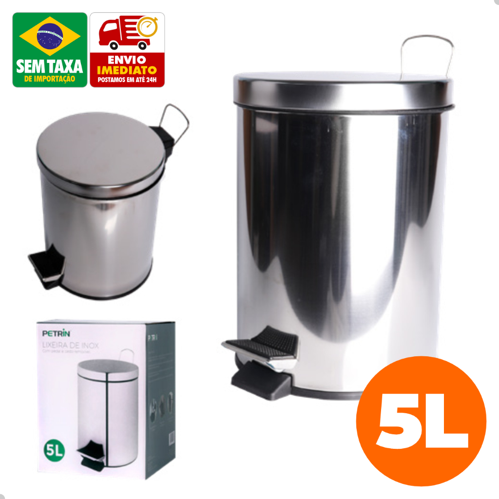 Lixeira de Metal Inox para Banheiro Cozinha Pedal 5L ou 3L RD1416 RD1417