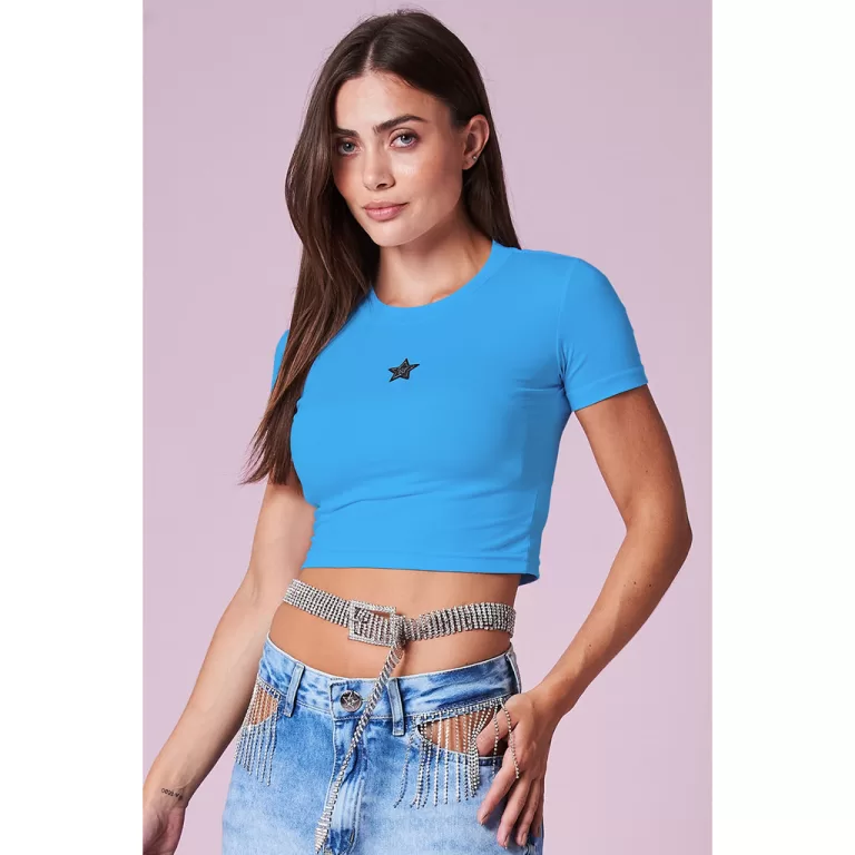 Cropped Feminino Slik de Estrela Planet Girls Azul