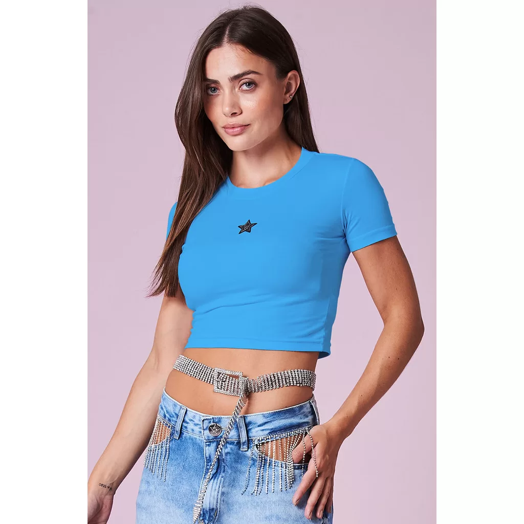 Cropped Feminino Slik de Estrela Planet Girls Azul Médio