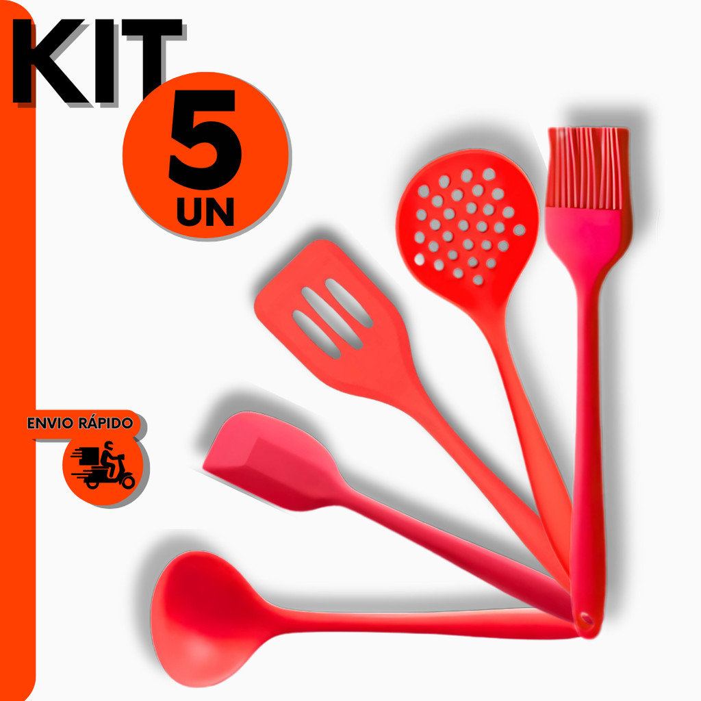 Kit de Utensílios de Cozinha de Silicone – 5 peças Jogo Completo para Cozinha