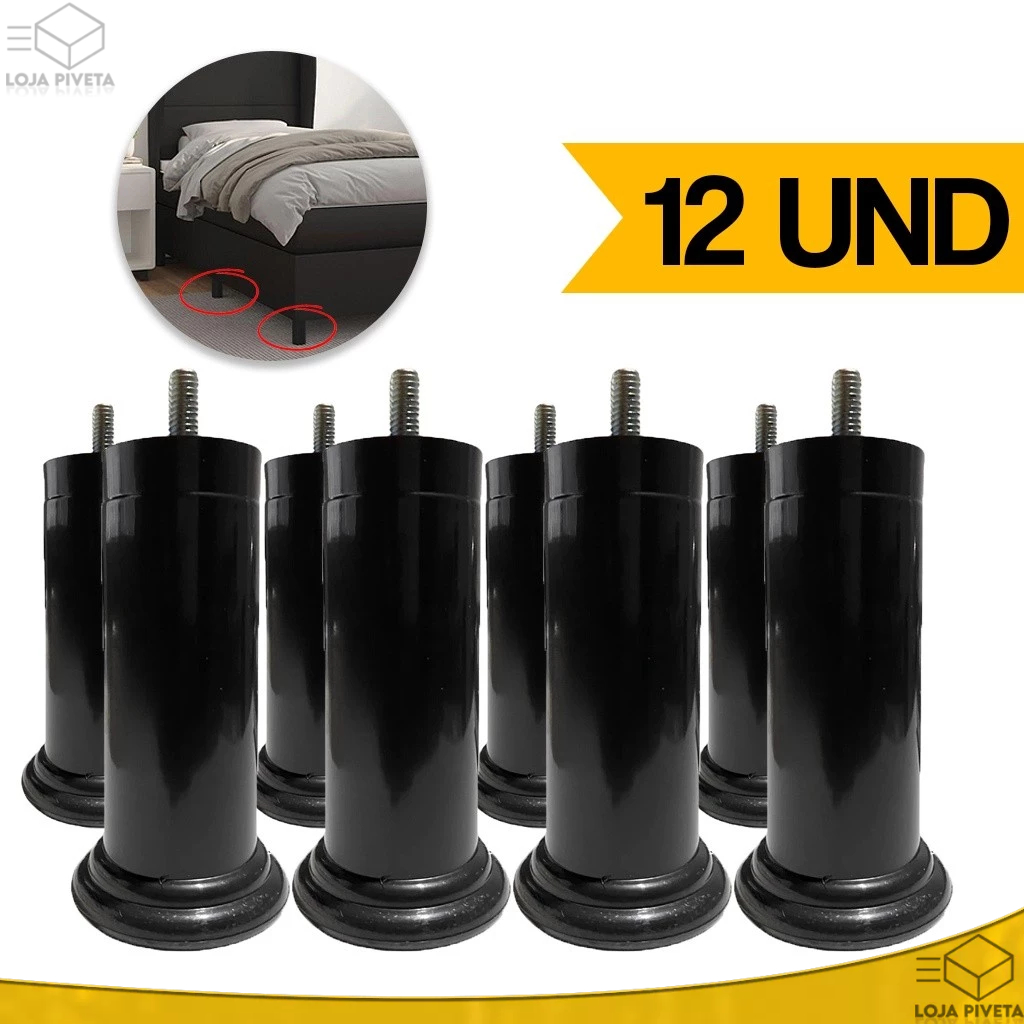 Kit 1/4/6/9/10/12 Unidades Pés Cama Box 12cm Com Parafuso Pezinho Plástico Reforçado Universal
