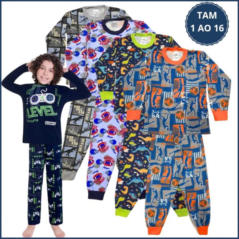 Kit 6 Peças Pijama Infantil Inverno Menino 3 Cami