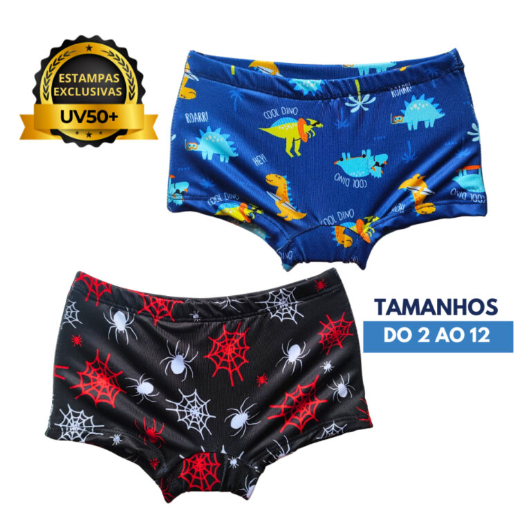 Sunga Infantil UV50+ Com Forro Estampas Exclusivas