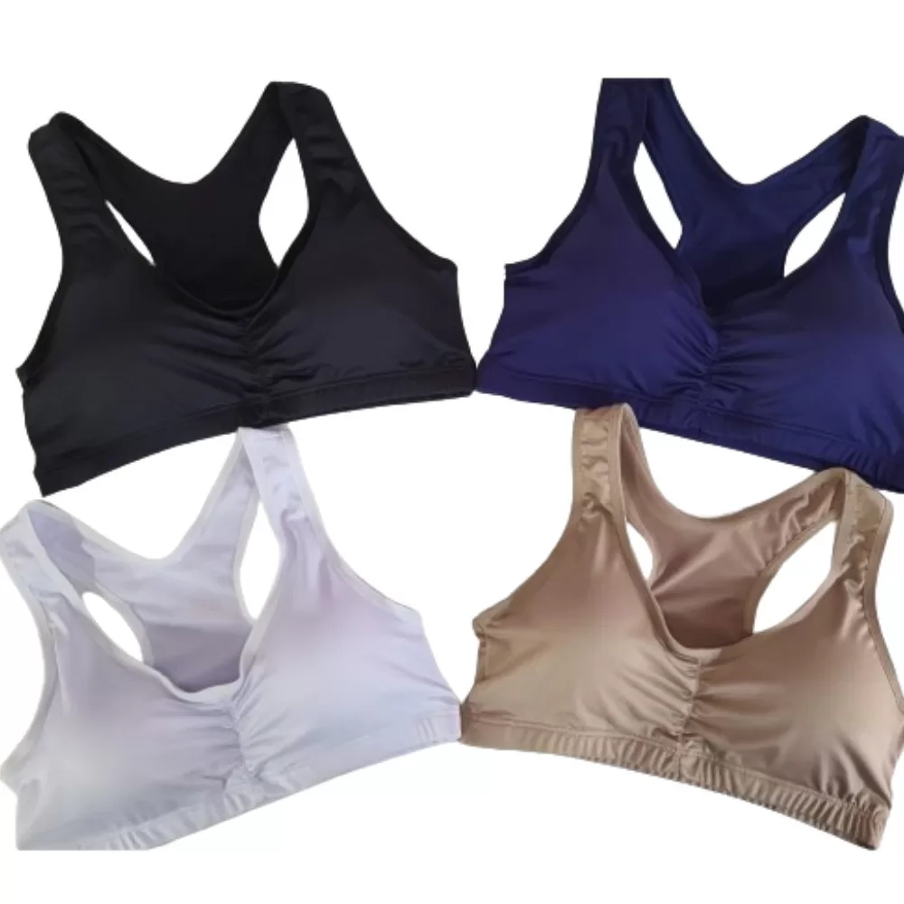 Kit 4 Top Cropped Academia Fitness Feminino Treino Nadador Com Bojo Removível Liso Sutiã Soutien