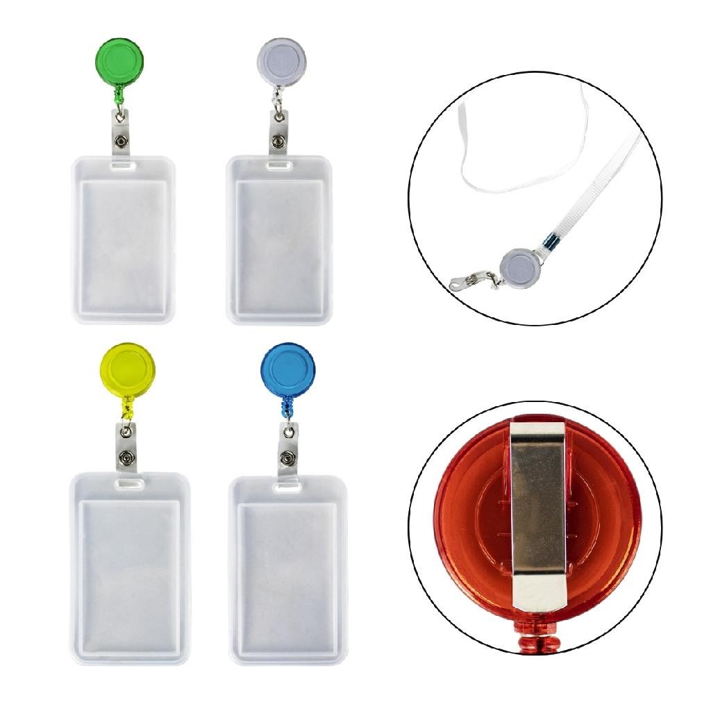 Kit 4 Porta Crachá Cordão Colorido Com Roller Clip Retrátil Escritório Empresa