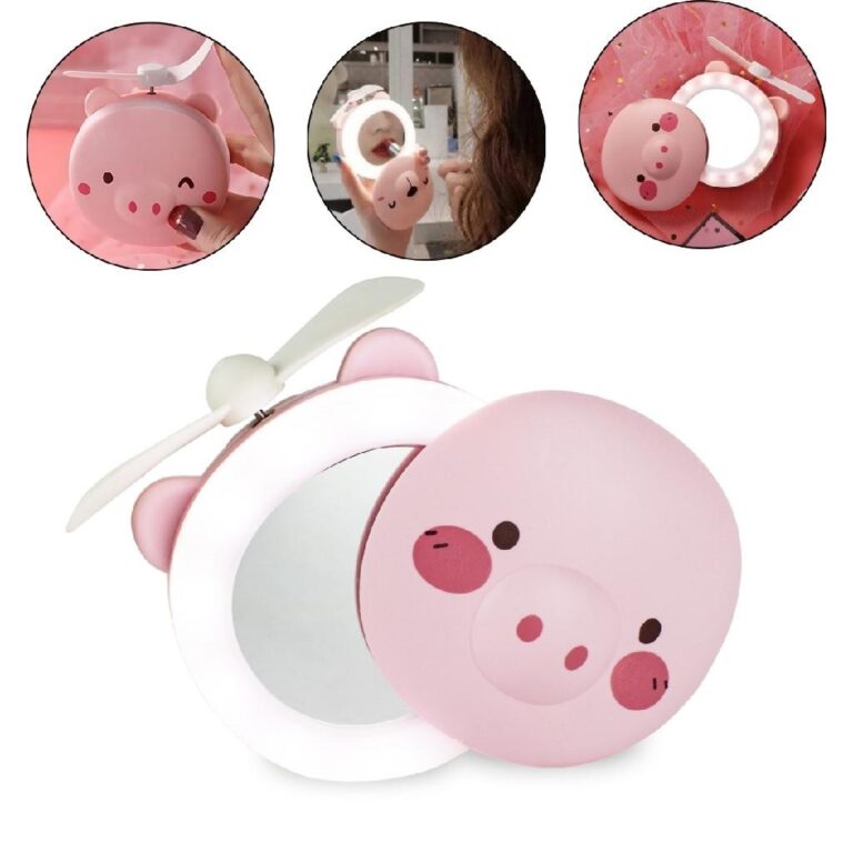 Mini Ventilador Portátil + Espelho Luz LED Cílio