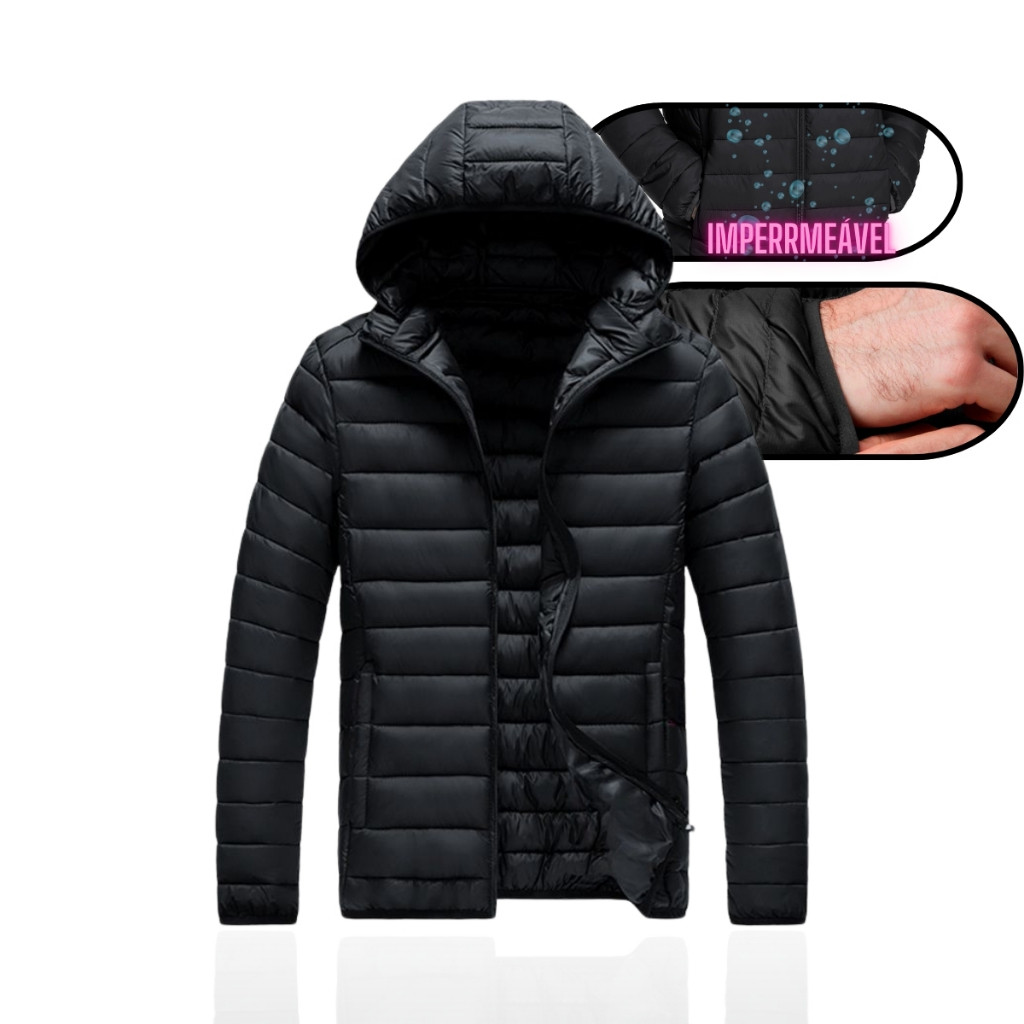 Jaqueta Puffer Masculina Bobojaco Bomber Blusa de Frio Inverno Neve Com Touca Removível