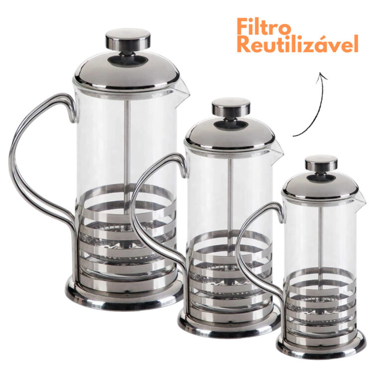 Cafeteira Prensa Francesa 800ml de Inox Vidro Crem
