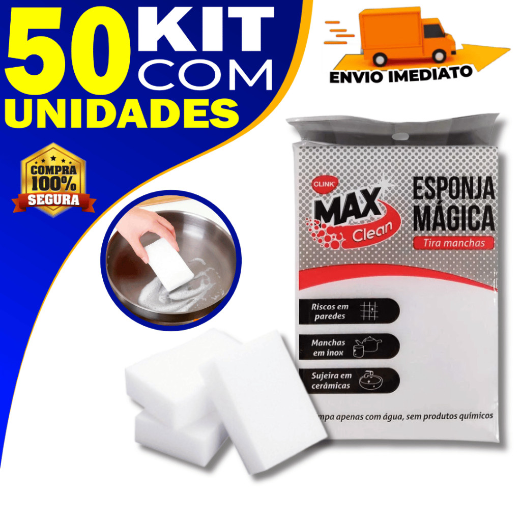 Kit 50 Esponjas Mágicas Multiuso  Remove Manchas, Riscos e Gordura com Facilidade