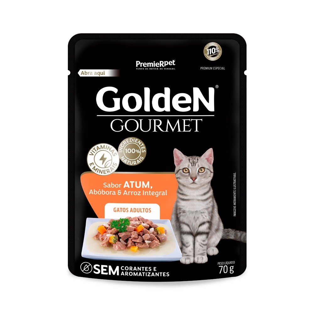 Ração Úmida Sachê Golden Gourmet Gato Adulto Sabor Atum 70g