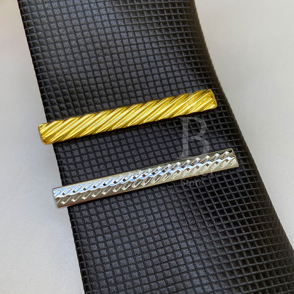 Prendedor De Gravata Masculina Slim Dourado Prateado