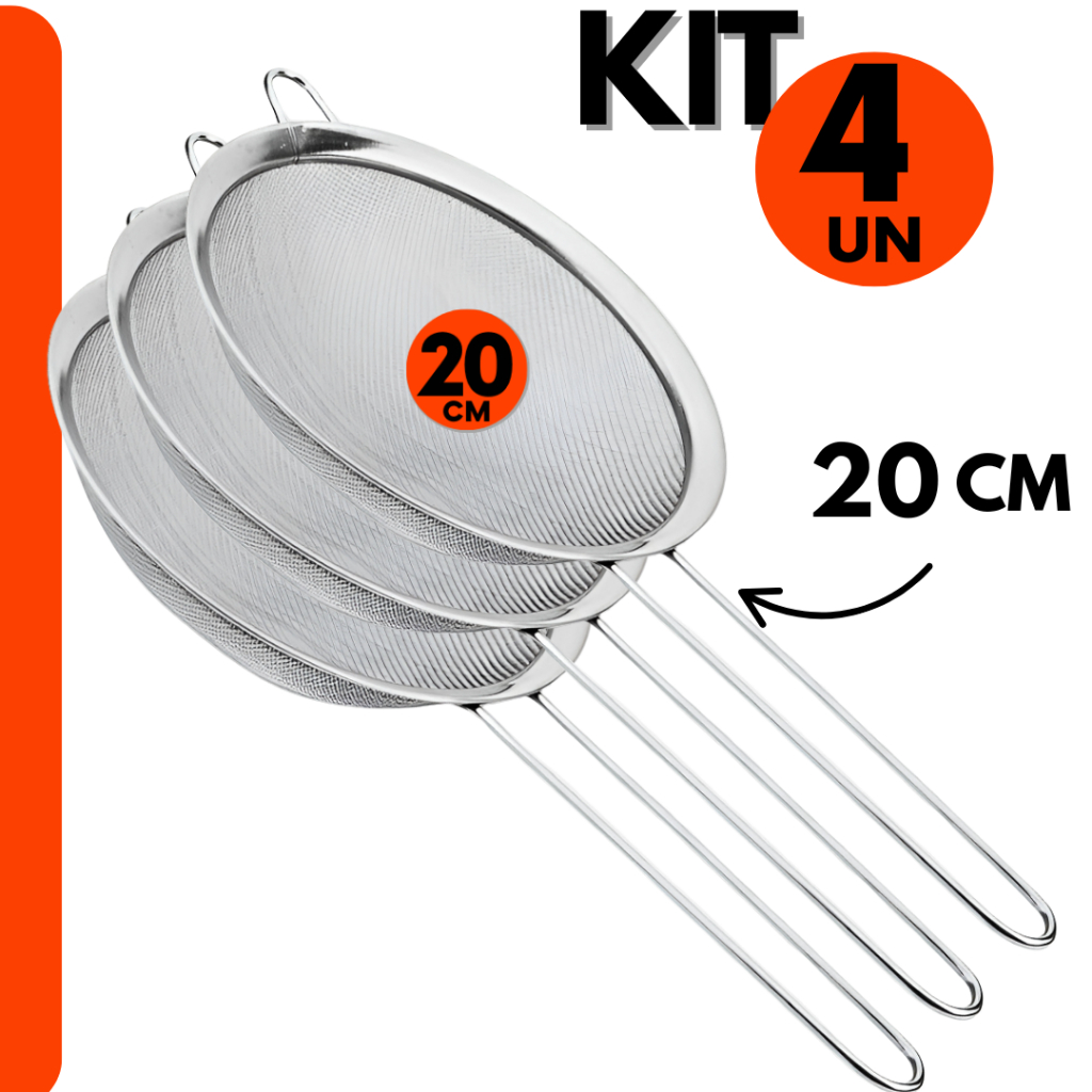 Combo de 4 Peneiras em Aço Inox Profissional P/ Confeiteiros e Cozinheiros P/ Restaurantes e Cozinha