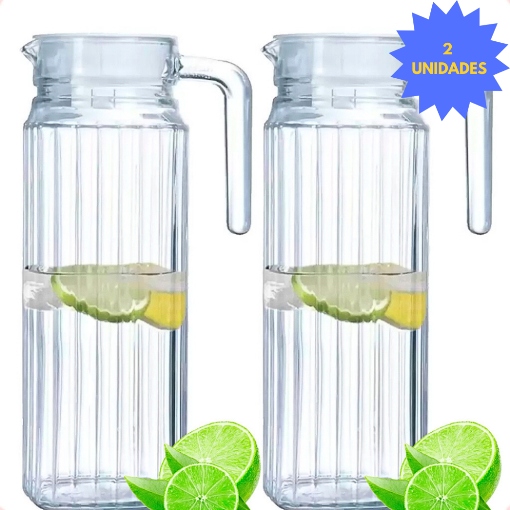 2 Jarras de Vidro para Porta de Geladeira 1,1 Litros com Tampa
