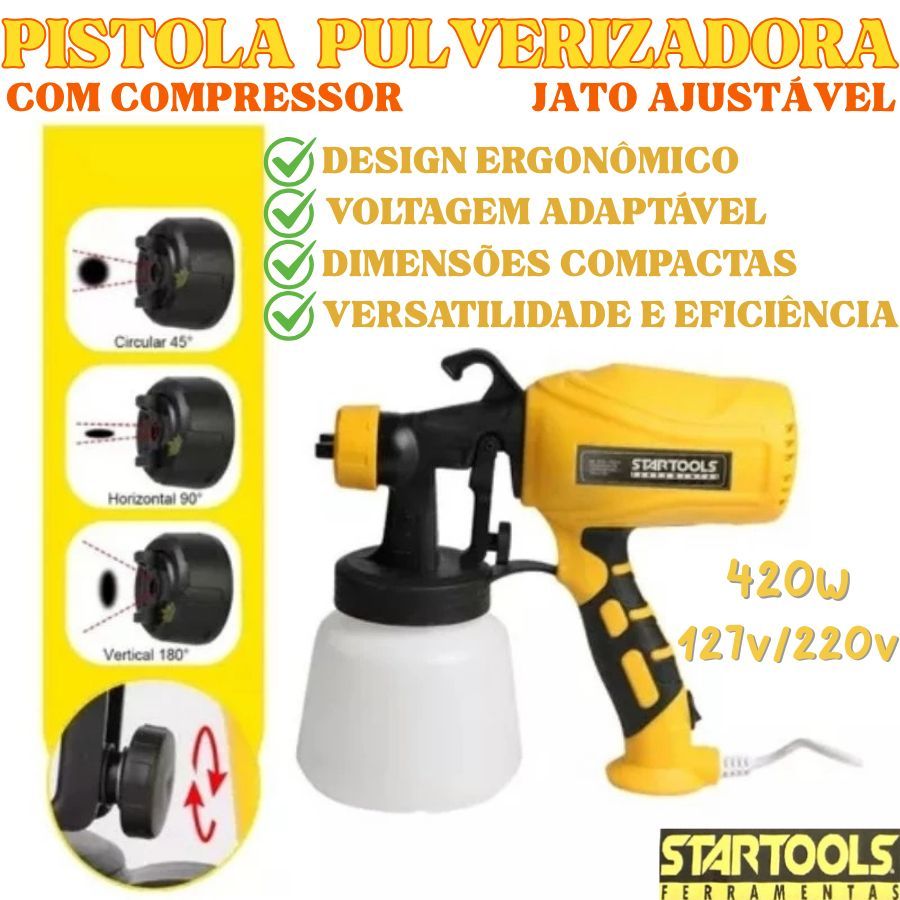 Pistola Pulverizadora 420W 127V Ou 220V Com Compressor E Botão De Liga Desliga Jato Ajustável