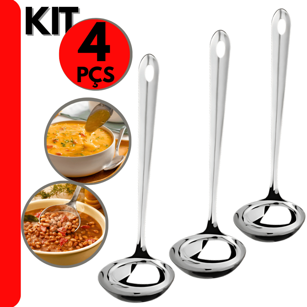 KIT 4 Concha de Feijão Aço Inox Resistente para Servir Molho Feijão Sopa Casa Restaurante Buffet