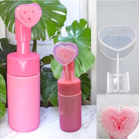 Frasco Pump Espumador Rosa com Escova de Silicone 