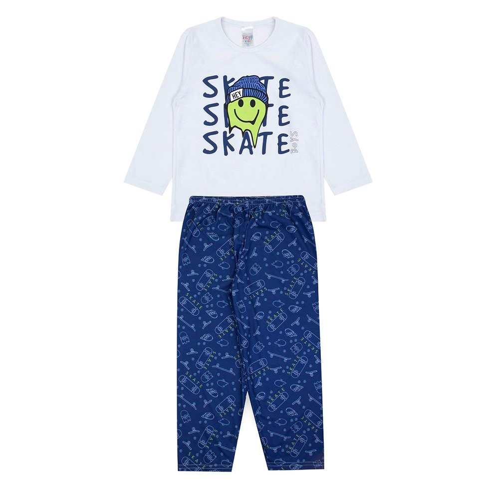 Pijama Infantil Masculino Inverno Skate – Hey Kids Branco