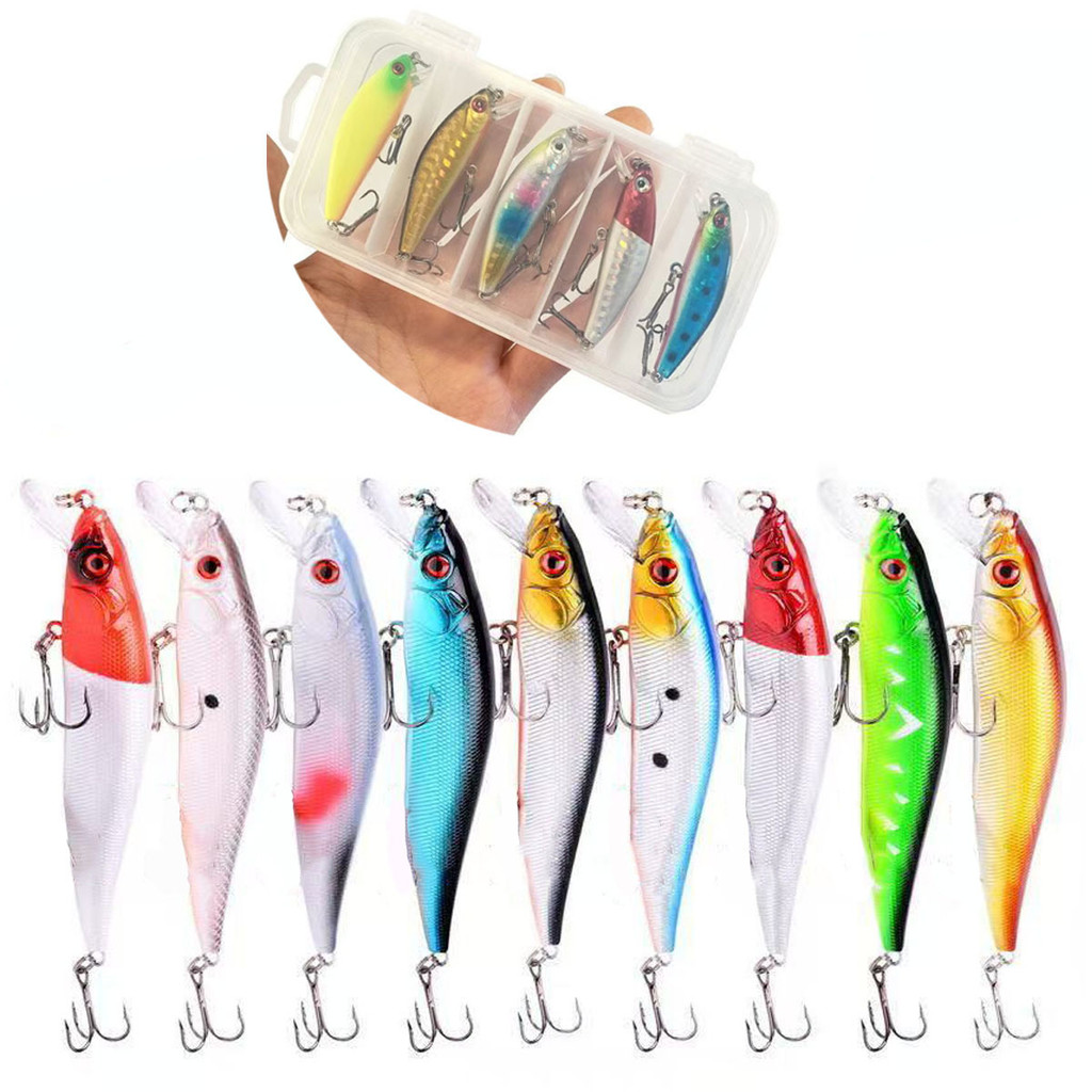 KIT 5 Isca De Pesca Dura Popper Com Anzol Agudos Olhos 3D