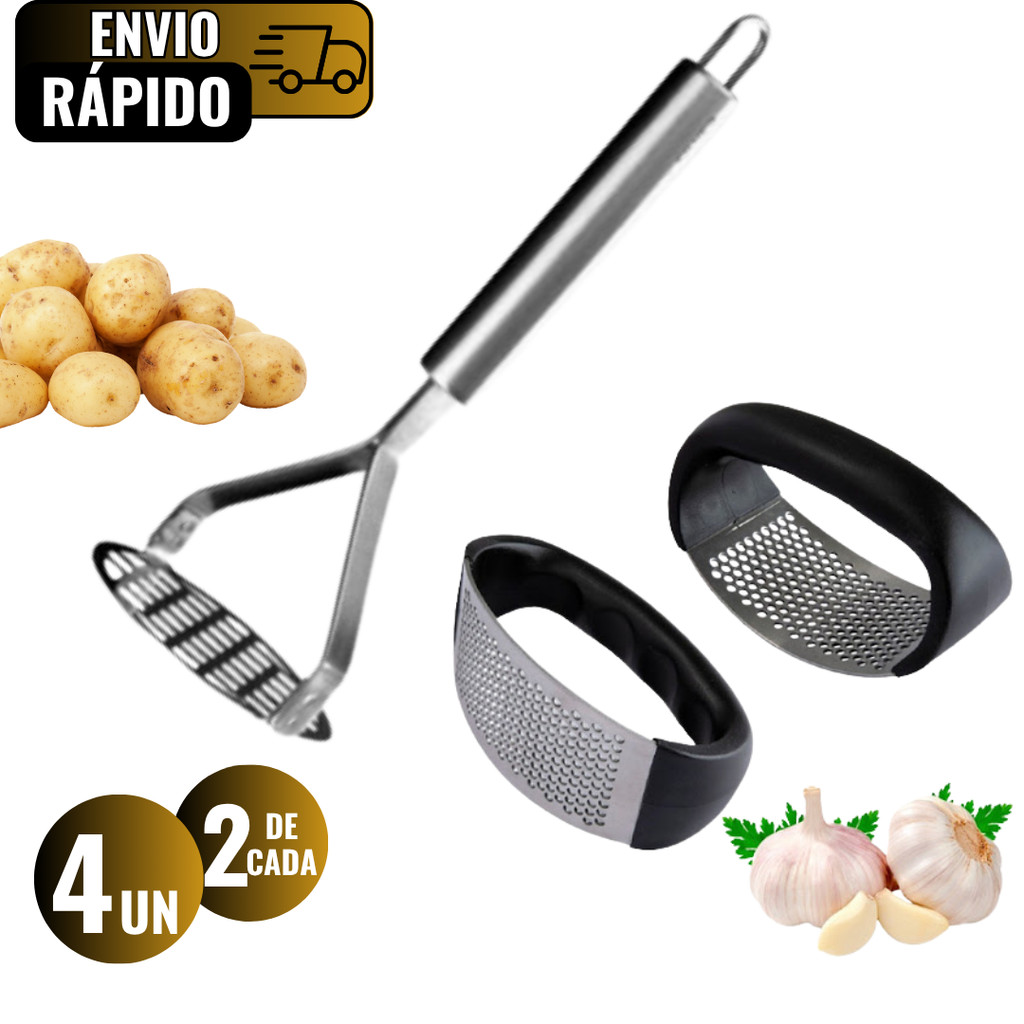 Conjunto Amassador De Batata E Amassador De Alho Aço Inox Malha Resitente Para Cozinha Restaurante