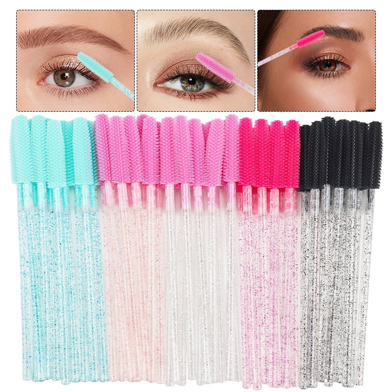 Kit 200 Escovinha de Silicone Glitter Extensão de Cílios e Sobrancelha