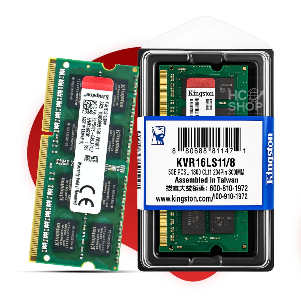 Memoria Ram Kingston DDR3L PC3-12800S KVR16LS11/8 8GB (1X8GB) RAM Memory Notebook Laptop SDRAM Promo