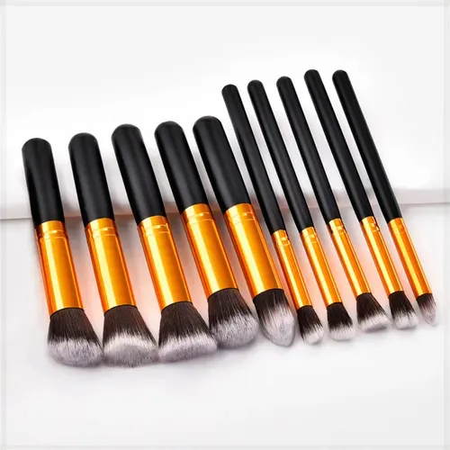 Kit Maquiagem: 12 pincéis + 2 esponjinhas Dourado