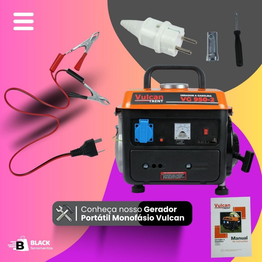 Gerador portátil Vulcan a Gasolina VG950-2 950W Monofásico