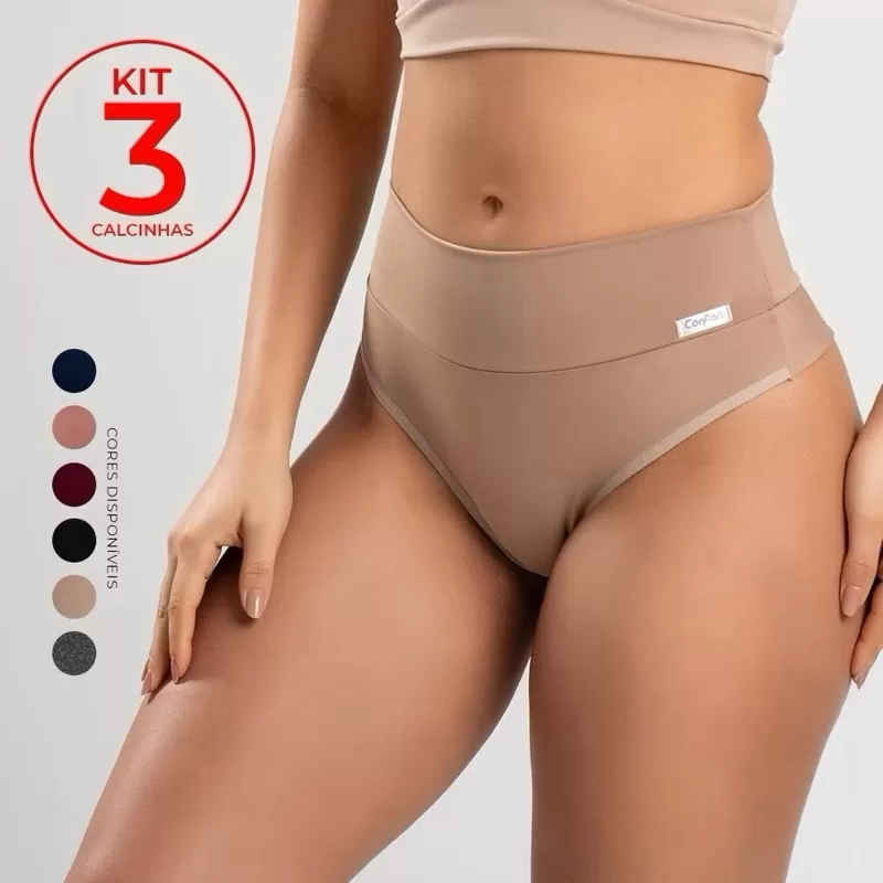 kit 3 Cinta Calcinha Modeladora Confortável Cós Alto Suplex Disfaça a Barriga