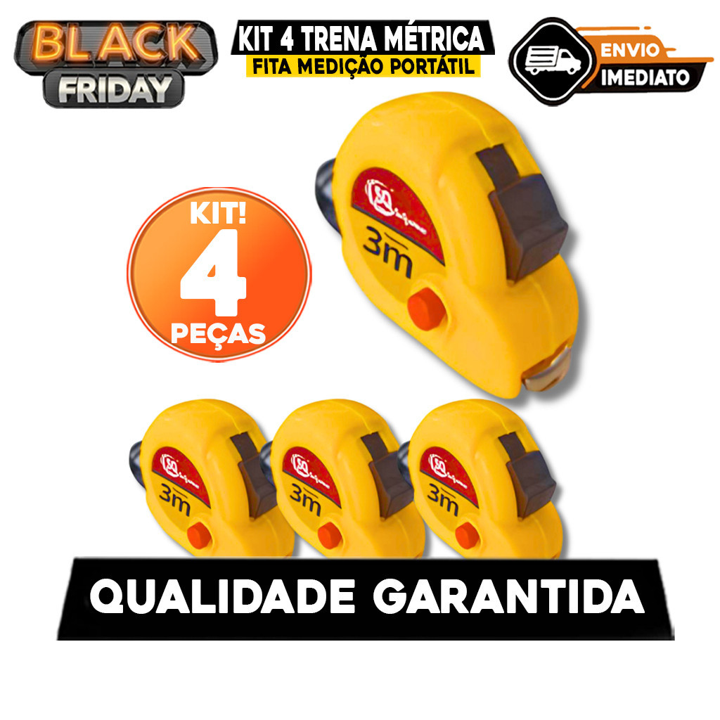 Kit 4 Trena 3MT Métrica Fita Medição Portátil Com Trava De Segurança Construção ENVIO IMEDIATO