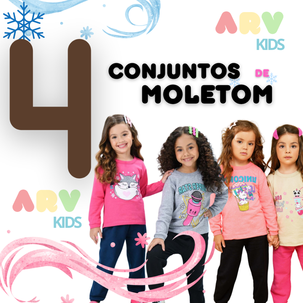Kit 8 Peças 4 Conjuntos Moletom Infantil Menina Inverno