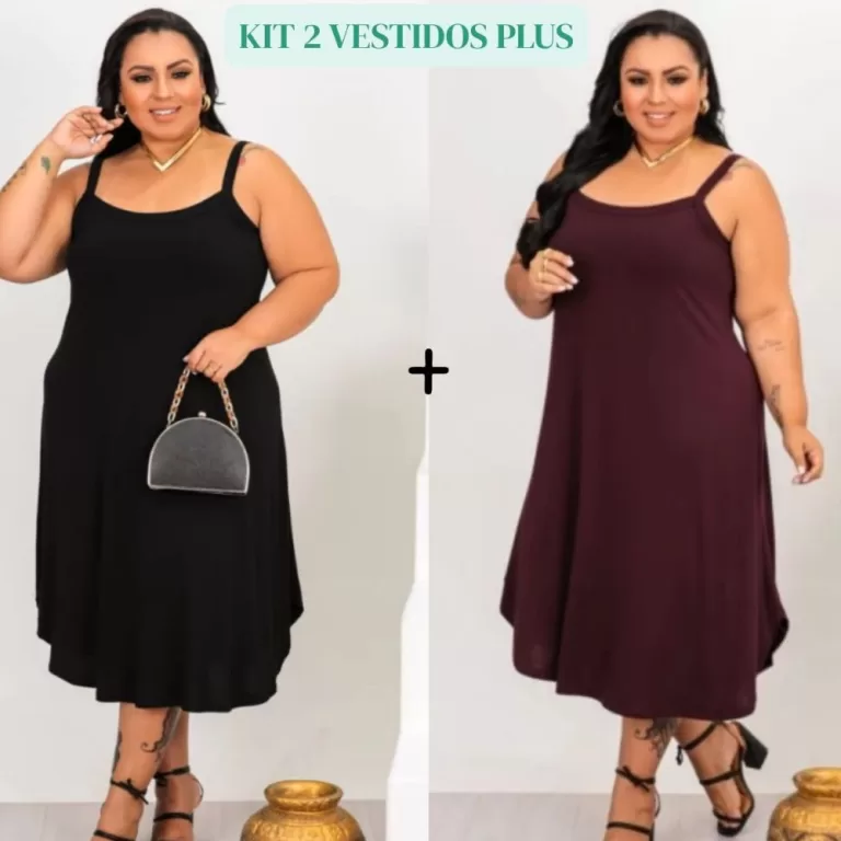 Kit com 2 Vestidos Femininos Plus Size Viscolycra 