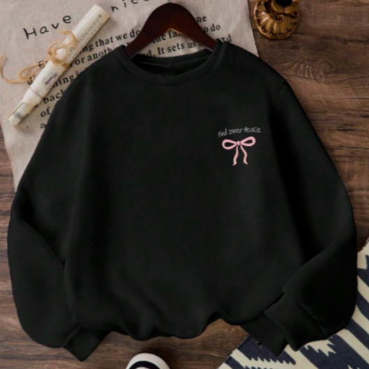 Blusa de Frio Moletom Gola Redonda Laço Fofo Mini