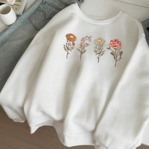 Moletom Minimalista Gola Redonda Estampado Flores 