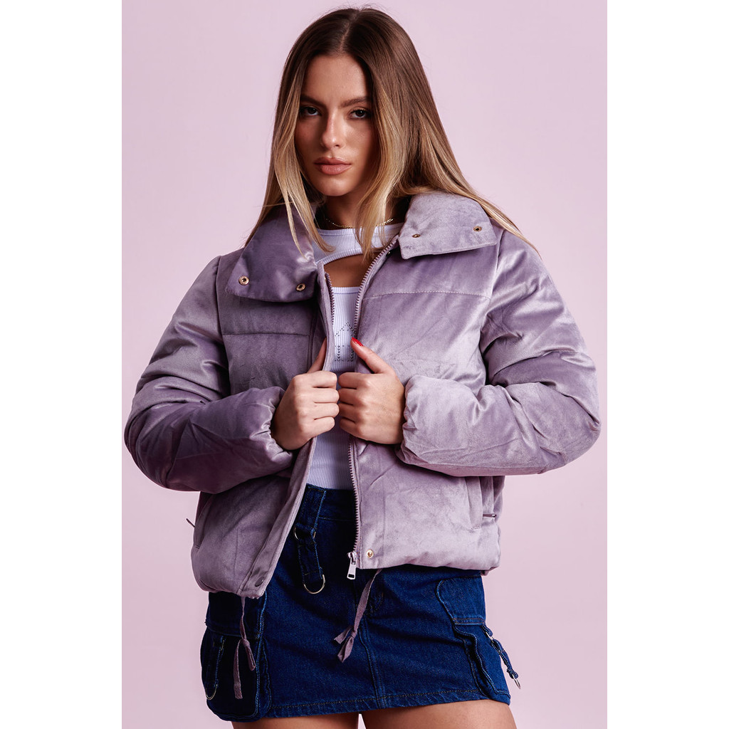 Jaqueta Puffer Feminina Veludo Planet Girls Roxo Médio