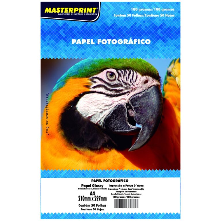 Papel Glossy 180g A4 Fotográfico Branco Brilhante