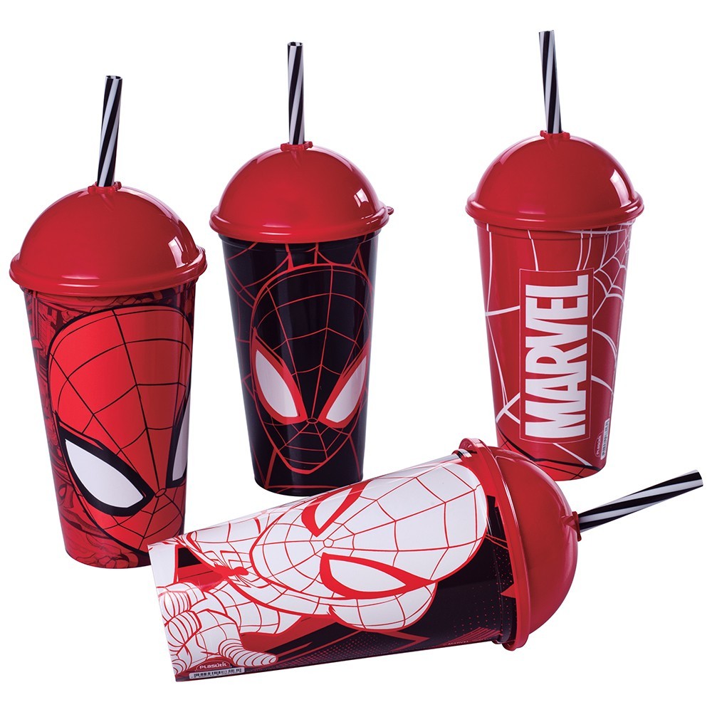 Copo Shake Refri Com Canudo 500ml Infantil Super Herói Homem Aranha Batman Avengers Presente Natal