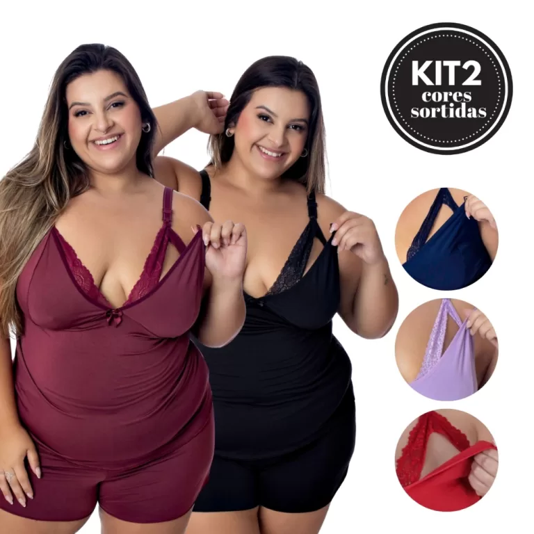 Kit 2 Baby Doll Amamentação Plus Size Pijama Mat