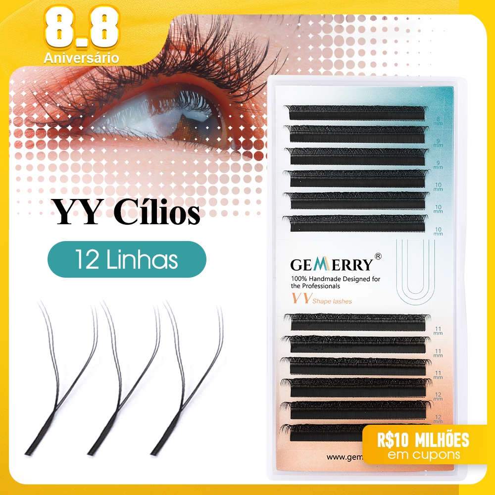 GEMERRY YY 3D 5D 6DW Cílios 12 Linhas 0.07 C D  Double Volume Brasileiro Olho De Cilios Para Extensã