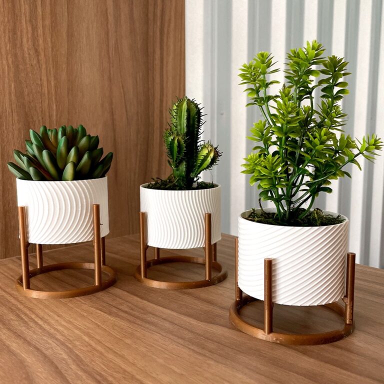 Trio de Vasos Cachepot com Suporte Para Cactos ou 