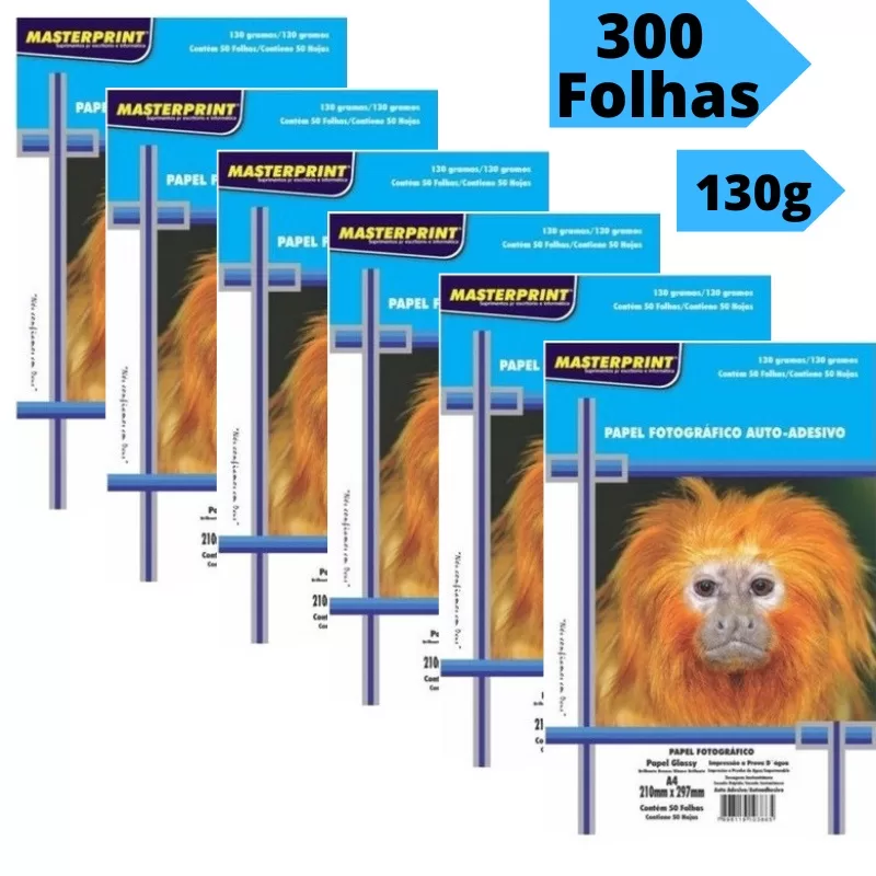 Papel Fotográfico Adesivo 130g A4 Glossy Brilhante Resistente a Água 300 Folhas Masterprint