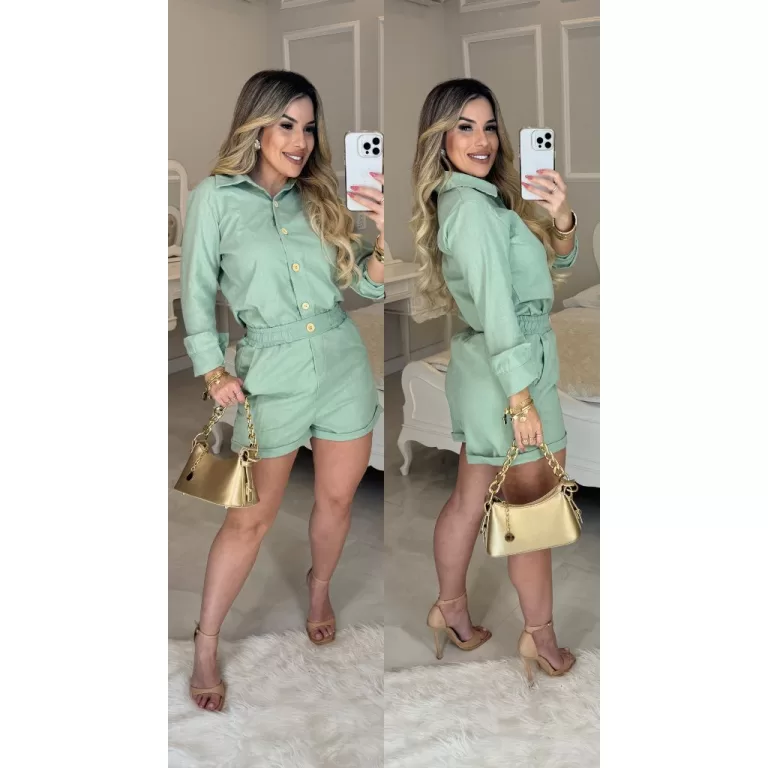 Conjunto Linho Camisa manga longa botões e short 
