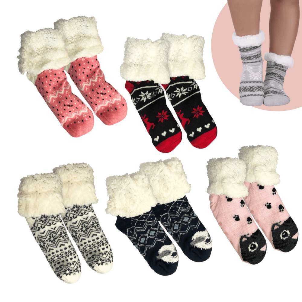 Kit Meias Térmicas de Lã Forrada Pelinho Feminina Adulto Frio Inverno