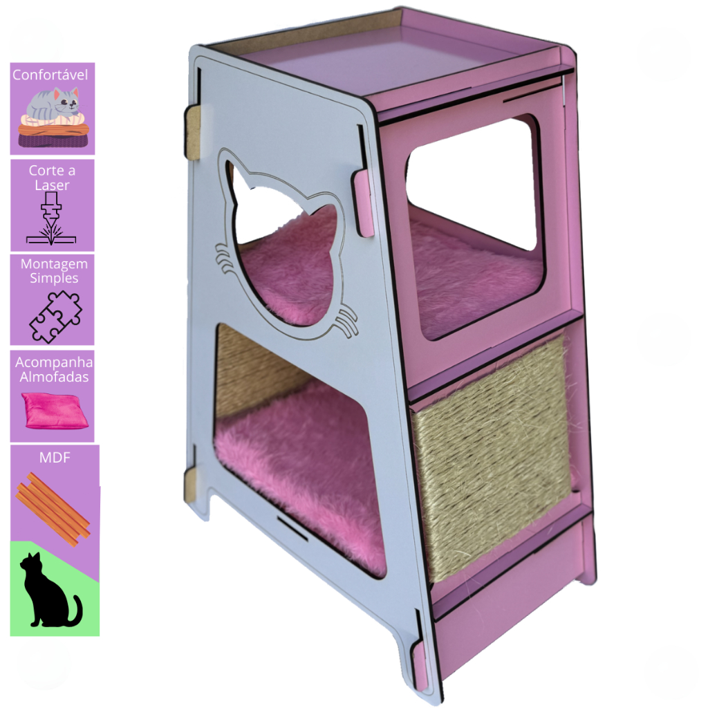 Cama Casinha Pet Beliche para Gatos Moderna e Grande Arranhador Sisal
