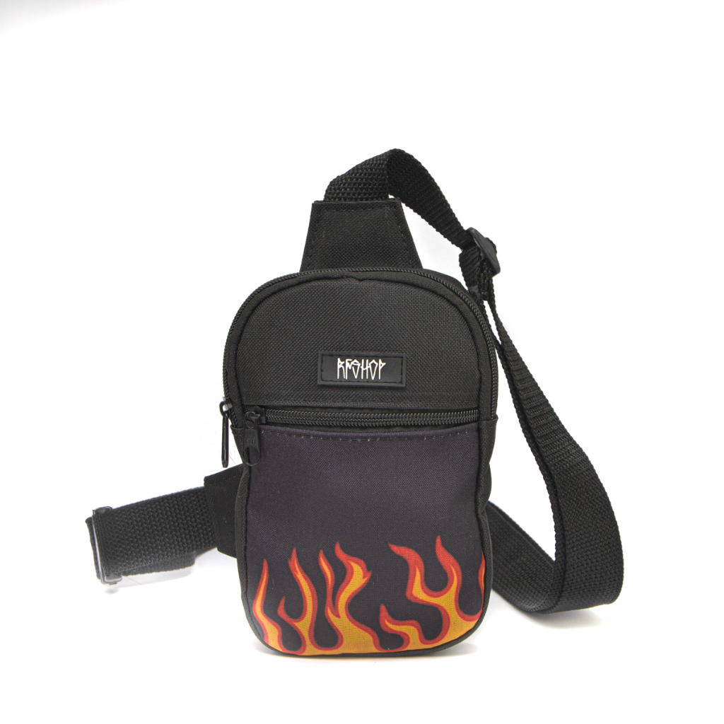Shoulder Bag Mini Bolsa Transversal Streetwear Estampa Fogo Flame Unissex