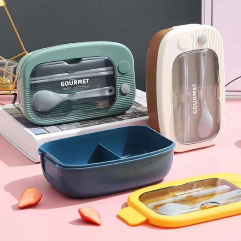 Marmita Com Divisória E Talher Fit Dupla Lancheira Fitness Lunch Box Trava Plástico Volta As Aulas