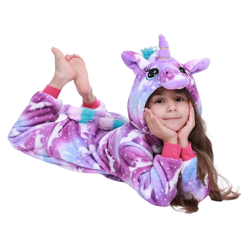 Pijama Unicórnio Infantil Macacão Kigurumi Menina Menino Quentinho Ziper