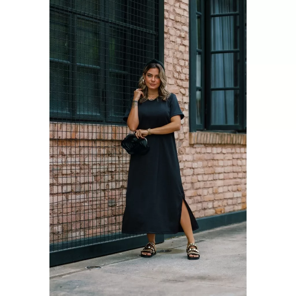 Vestido Liso de Poliéster Rayanni