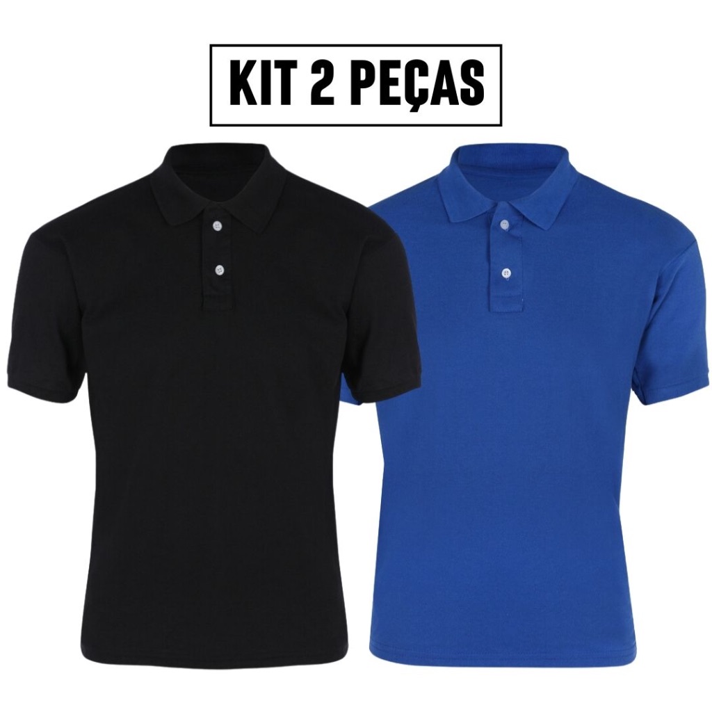 Kit 2 camisa polo masculina camiseta premium piquet poliester