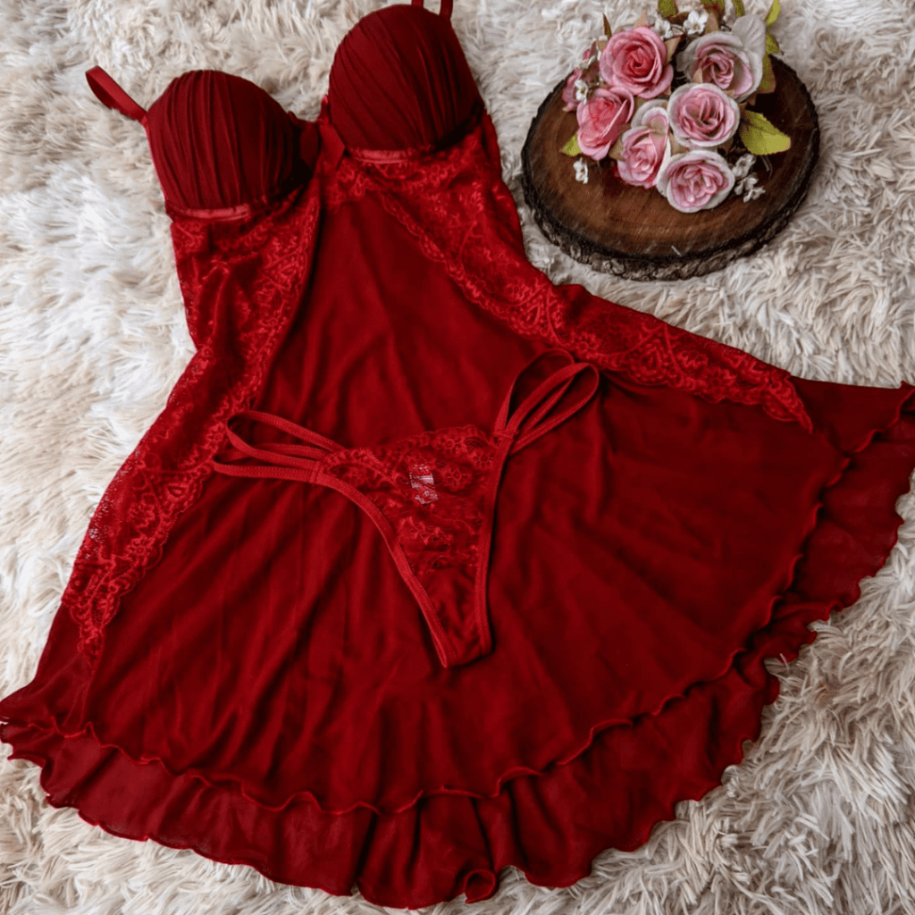 Camisola com Bojo confortavel Calcinha Fio dental sensual e Leve Pijama Feminino Langerie Soutien Ca