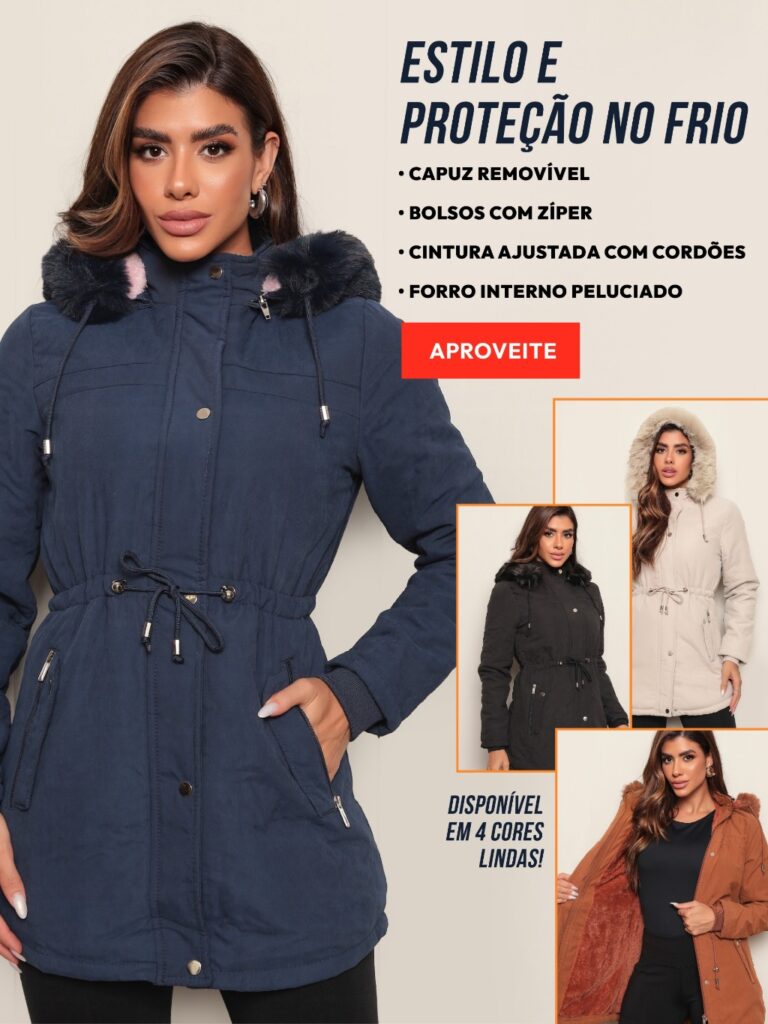 Parka Sobretudo Feminina Forro Pelinhos Casaco Inv